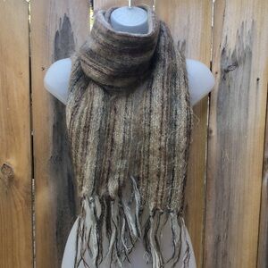 VTG Andante Mohair Wool Scarf w/Fringe Made in England. Neutral color. Striped.